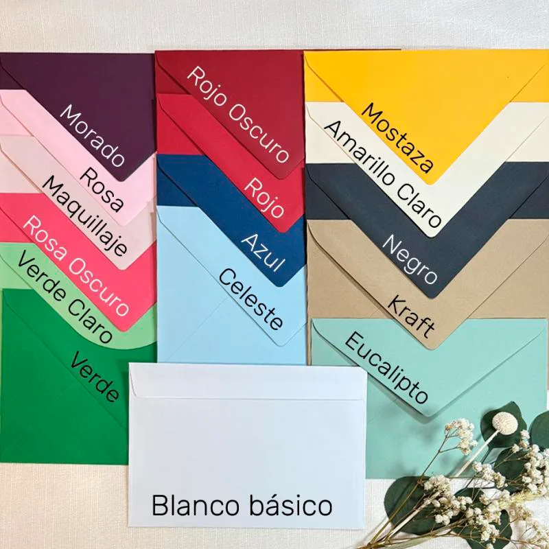 Diferentes colores de sobres para la invitación