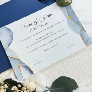 Invitación de boda acuarela azul