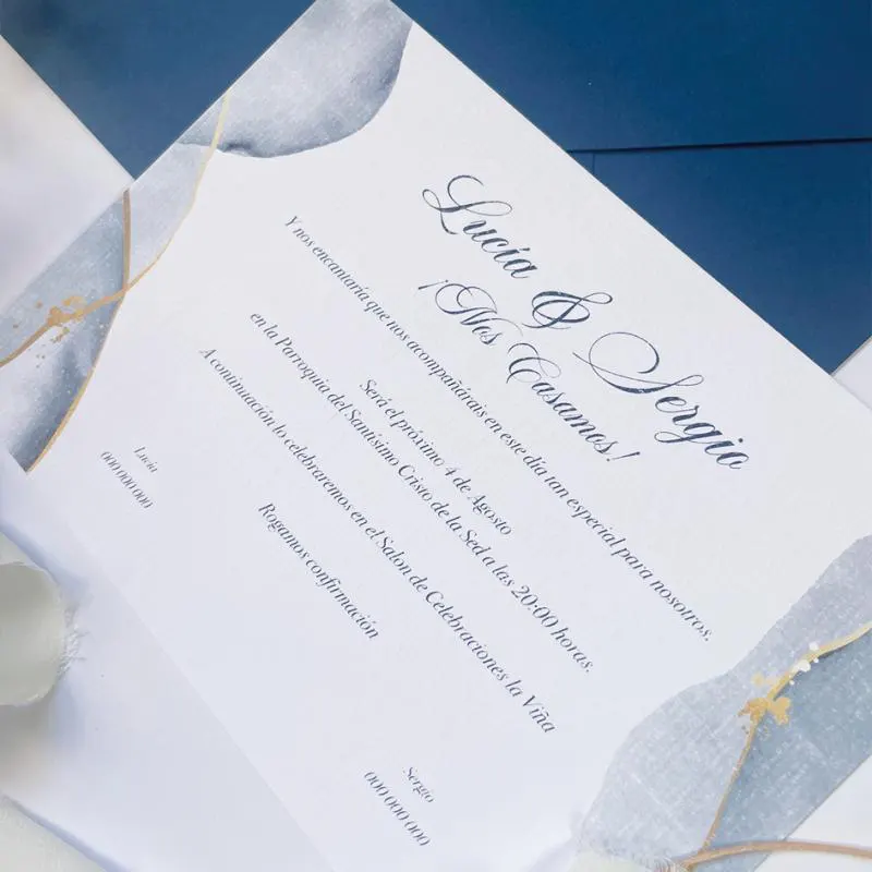 Invitación de boda acuarela azul - Imagen 2