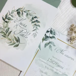 Invitación de boda centro hojas