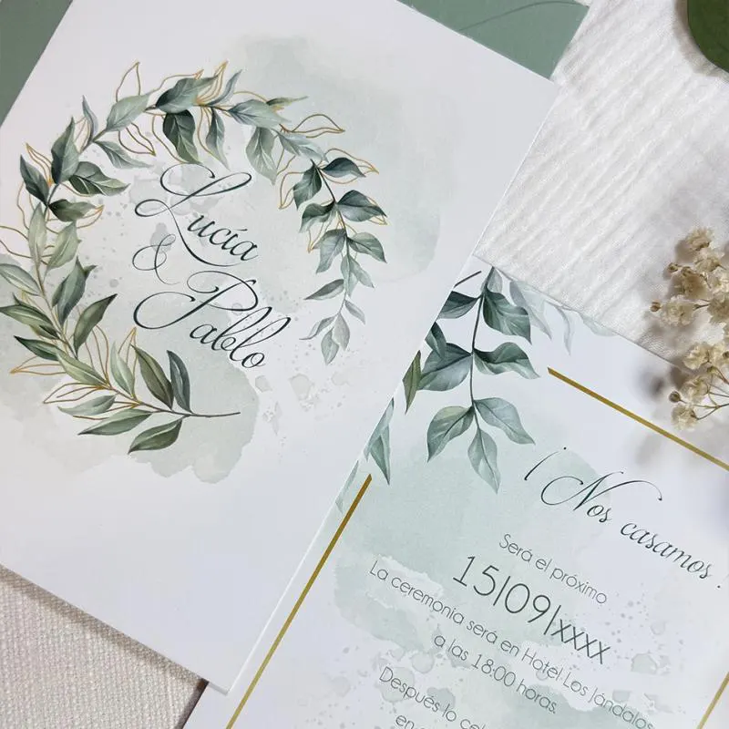 Invitación de boda centro hojas