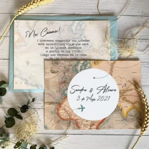 Invitación de boda mapamundi