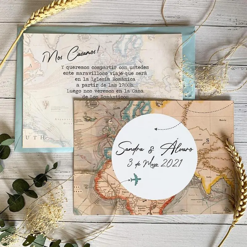 Invitación de boda mapamundi