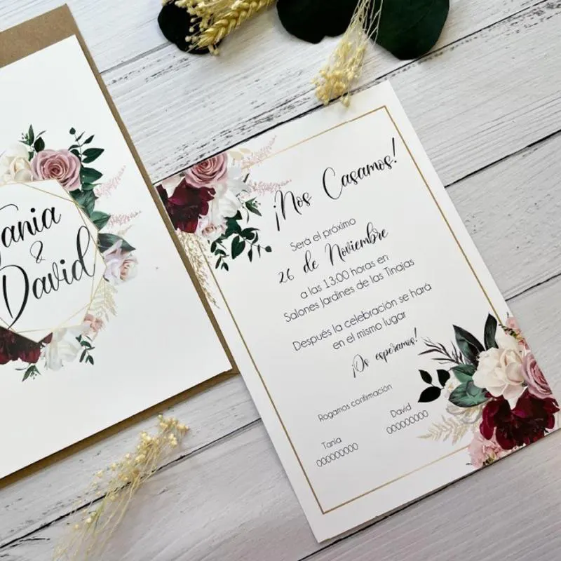 Invitación de boda romántica detalles florales