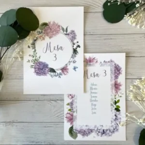 organizador de mesas estilo hortensias lilas