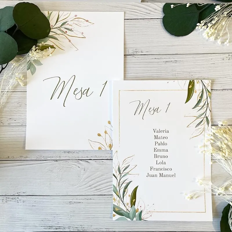 Organizador de mesa flor verde con toques dorados
