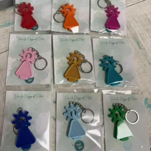 Llaveros de la Virgen del Pilar en varios colores